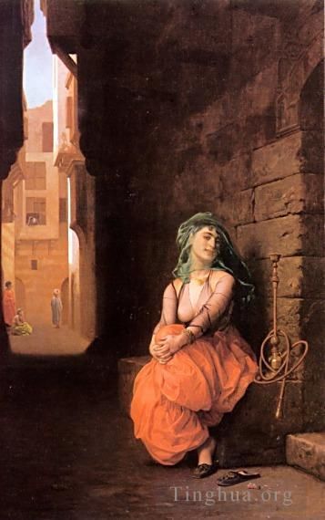 Jean-Leon Gerome Oil Painting - Arab Girl with Waterpipe