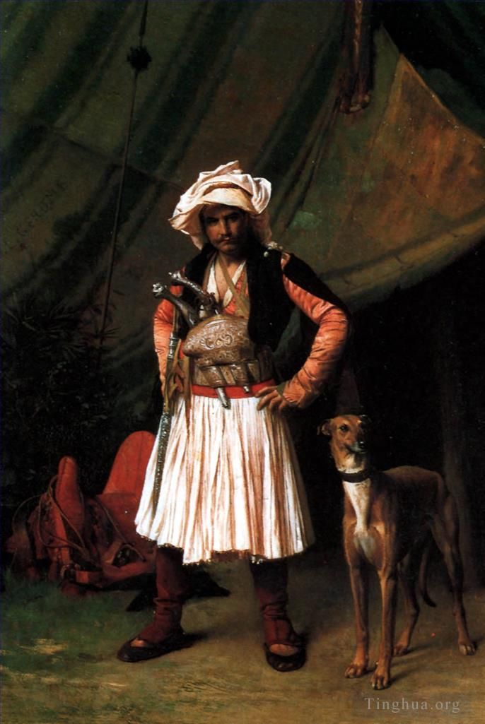 Jean-Leon Gerome Oil Painting - BashiBazouk and his Dog