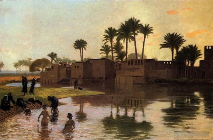 Jean-Leon Gerome Oil Painting - Bathers by the Edge of a River