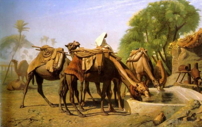 Jean-Leon Gerome Oil Painting - Camels at the Fountain