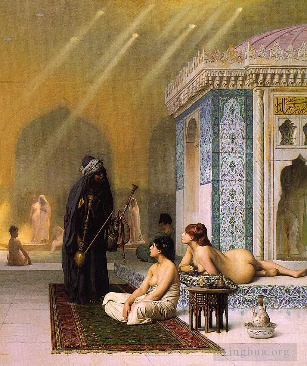 Jean-Leon Gerome Oil Painting - Pool in a Harem