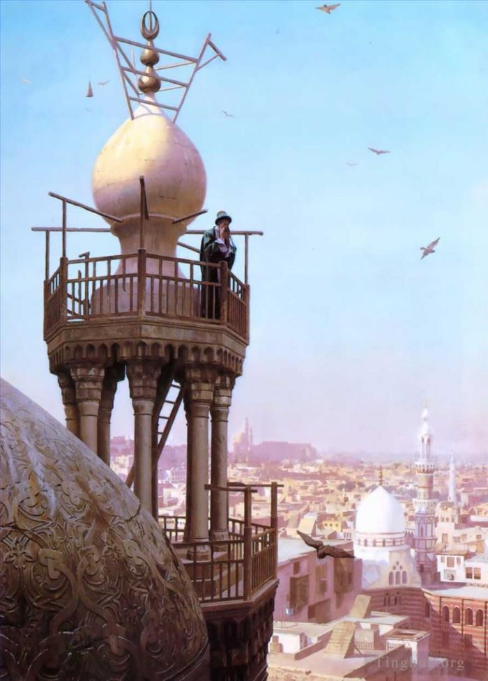 Jean-Leon Gerome Oil Painting - The Muezzins call to prayer