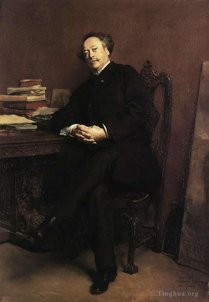 Jean-Louis Ernest Meissonier Oil Painting - Portrait of Alexandre Dumas Jr 1877