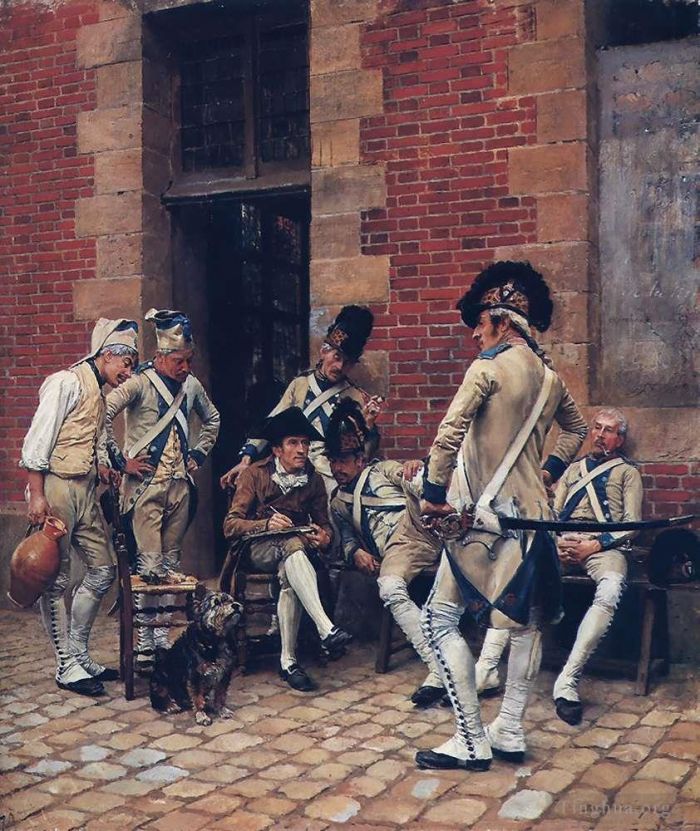 Jean-Louis Ernest Meissonier Oil Painting - The Sergeants Portrait 1874