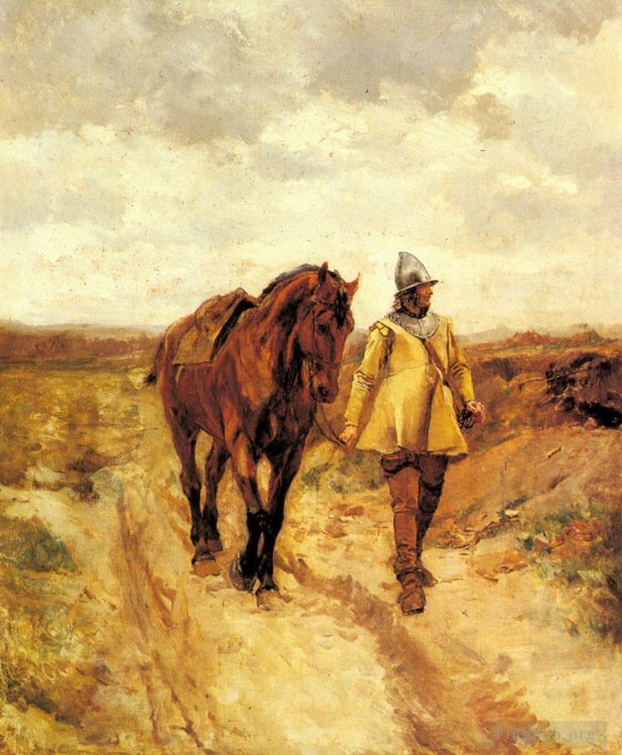 Jean-Louis Ernest Meissonier Oil Painting - Un Homme DArmes Et Son Cheval