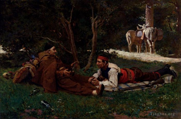 Jehan Georges Vibert Oil Painting - An Afte
