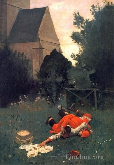 Jehan Georges Vibert Oil Painting - Scramble for the Lunch
