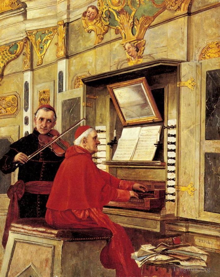 Jehan Georges Vibert Oil Painting - The Duet