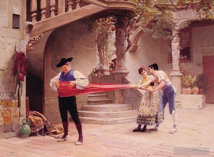 Jehan Georges Vibert Oil Painting - The Final Touch
