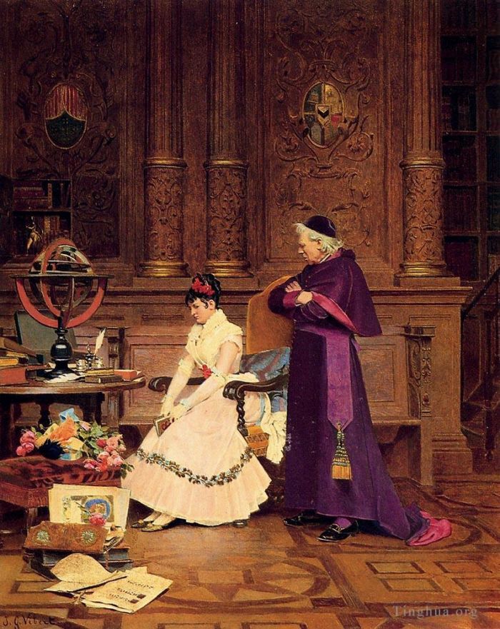 Jehan Georges Vibert Oil Painting - The Reprimand