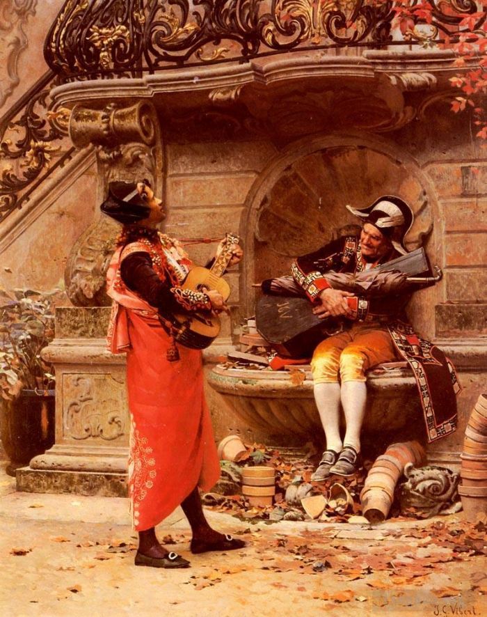 Jehan Georges Vibert Oil Painting - The Serenade
