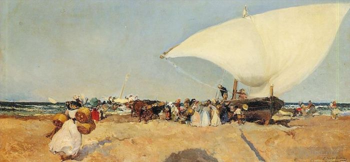 Joaquin Sorolla Oil Painting - Arrival of the Boats