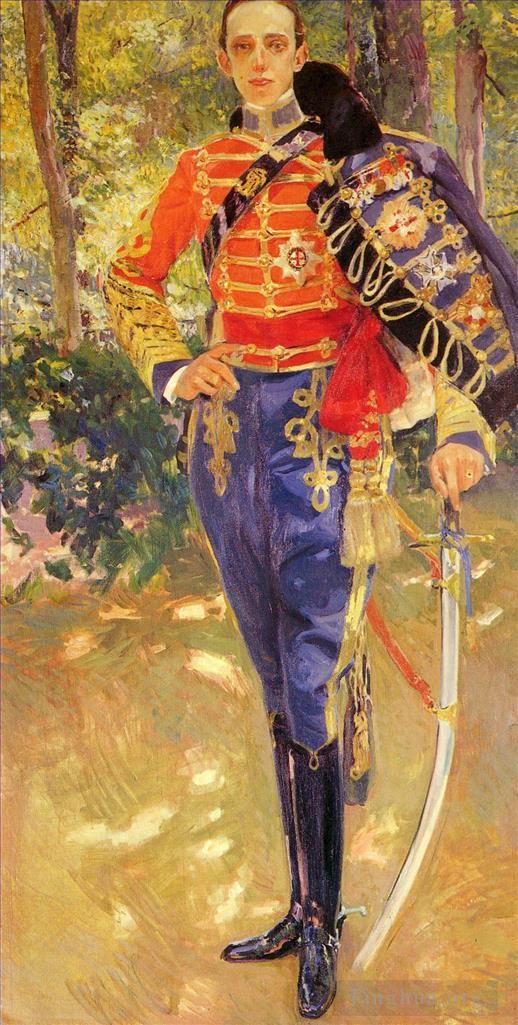 Joaquin Sorolla Oil Painting - Retrato Del Rey Don Alfonso XIII con el Uniforme De Husares
