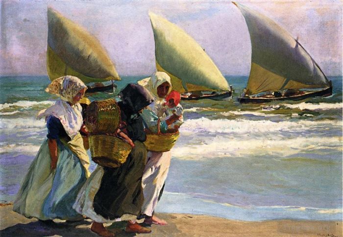 Joaquin Sorolla Oil Painting - Three Sails