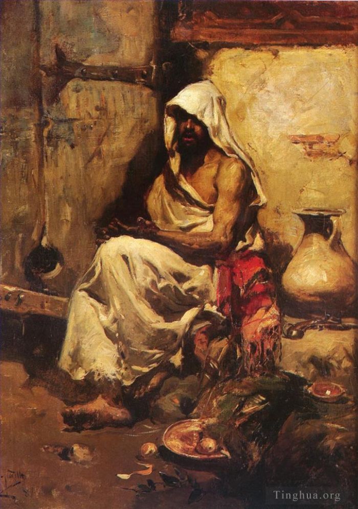 Joaquin Sorolla Oil Painting - Un Arabe Examinando Una Pistola