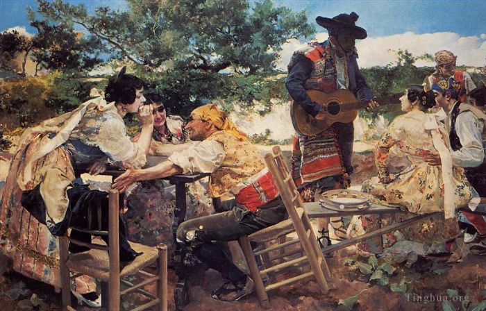 Joaquin Sorolla Oil Painting - Valencian Scene