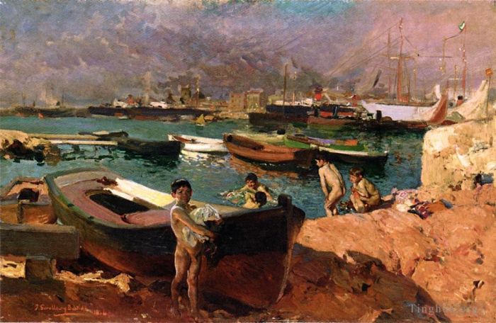 Joaquin Sorolla Oil Painting - Valencias Port
