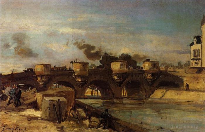 Johan Barthold Jongkind Oil Painting - Fire on Pont Neuf