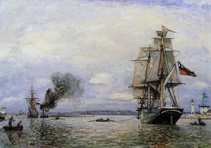 Johan Barthold Jongkind Oil Painting - Leaving the Port of Honfleur