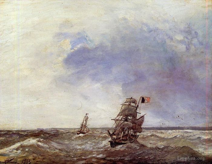 Johan Barthold Jongkind Oil Painting - Ships at Sea