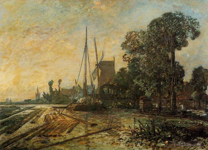 Johan Barthold Jongkind Oil Painting - Windmill near the Water