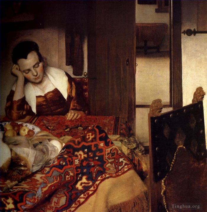 Johan Vermeer Oil Painting - A Maid Asleep