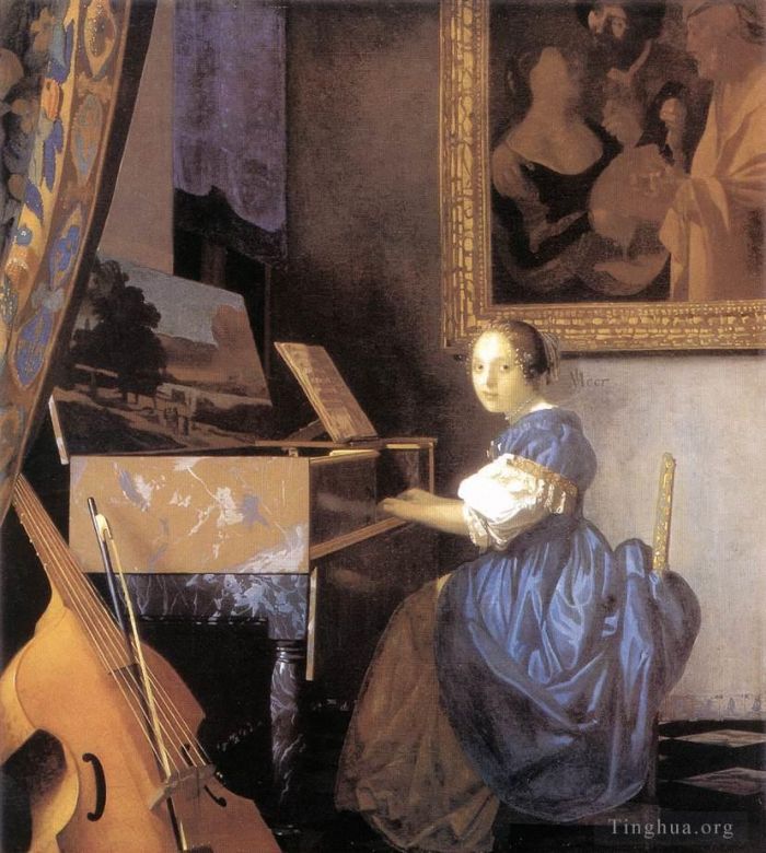 Johan Vermeer Oil Painting - Lady Seated at a Virginal