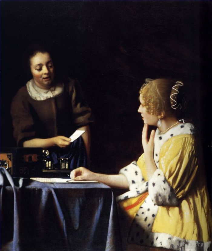Johan Vermeer Oil Painting - Mistress and Maid