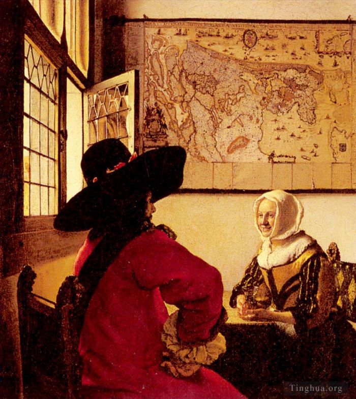 Johan Vermeer Oil Painting - Officer And Laughing Girl