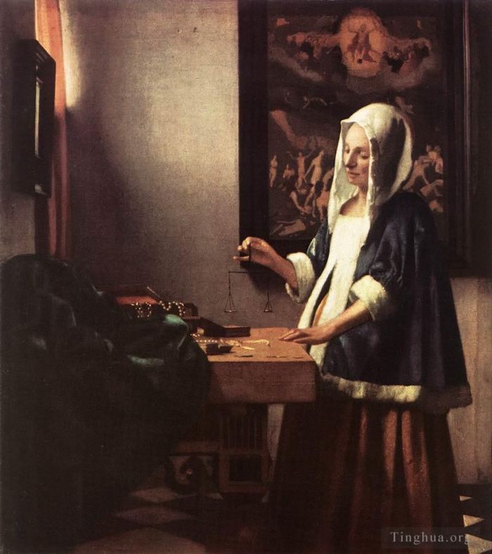 Johan Vermeer Oil Painting - Woman Holding a Balance