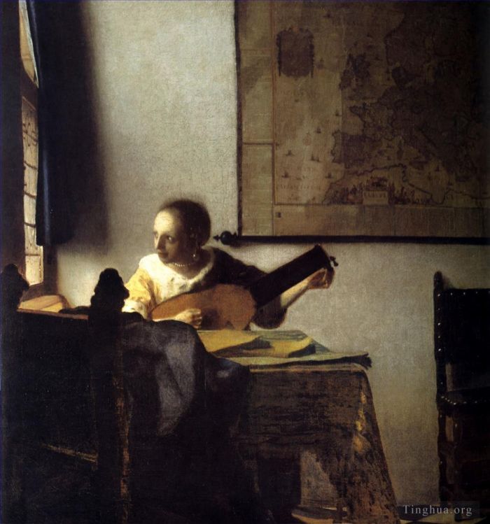 Johan Vermeer Oil Painting - Woman with a Lute