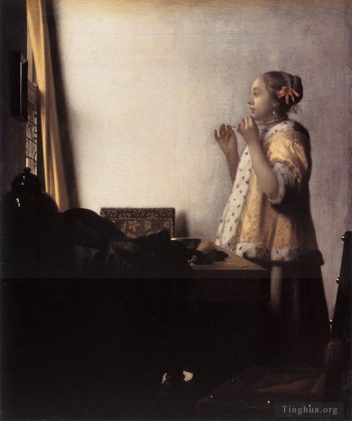 Johan Vermeer Oil Painting - Woman with a Pearl Necklace