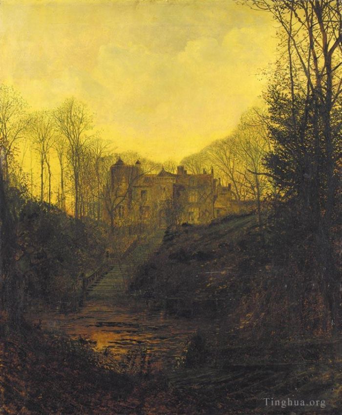 John Atkinson Grimshaw Oil Painting - A Manor House in Autumn