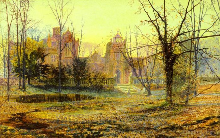 John Atkinson Grimshaw Oil Painting - Evening Knostrop Old Hall