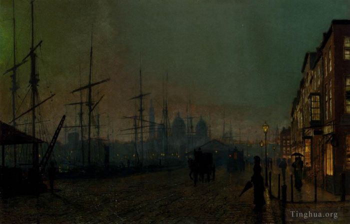 John Atkinson Grimshaw Oil Painting - Humber Dockside Hull