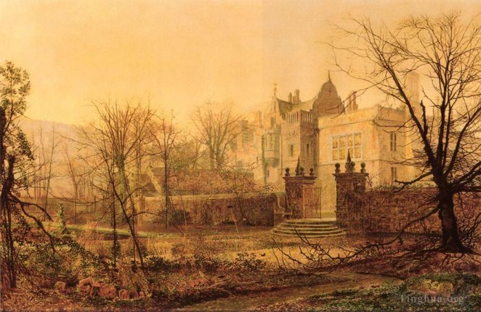 John Atkinson Grimshaw Oil Painting - Knostrop Hall Early Morning