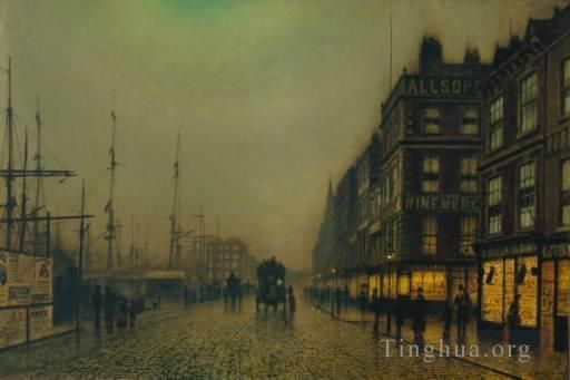 John Atkinson Grimshaw Oil Painting - Liverpool Quay by Moonlight TCS