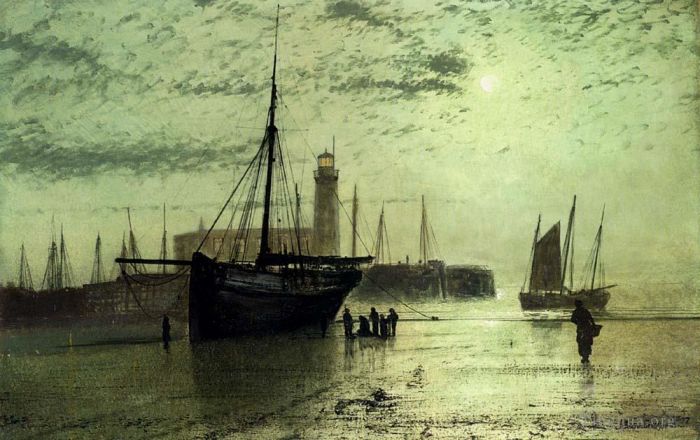 John Atkinson Grimshaw Oil Painting - The Lighthouse At Scarborough