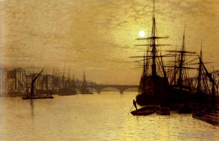 John Atkinson Grimshaw Oil Painting - The Thames Below London Bridge