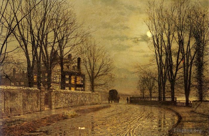 John Atkinson Grimshaw Oil Painting - The Turn Of The Road