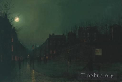 John Atkinson Grimshaw Oil Painting - View of Heath Street by Night TCS