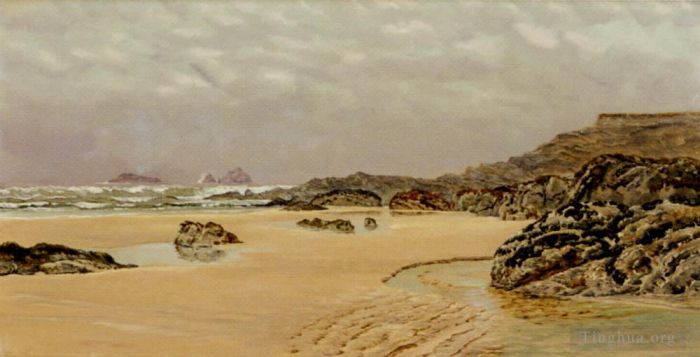 John Brett Oil Painting - A view Of Treyarnon Bay