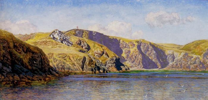 John Brett Oil Painting - Coast Scene With Calm Sea