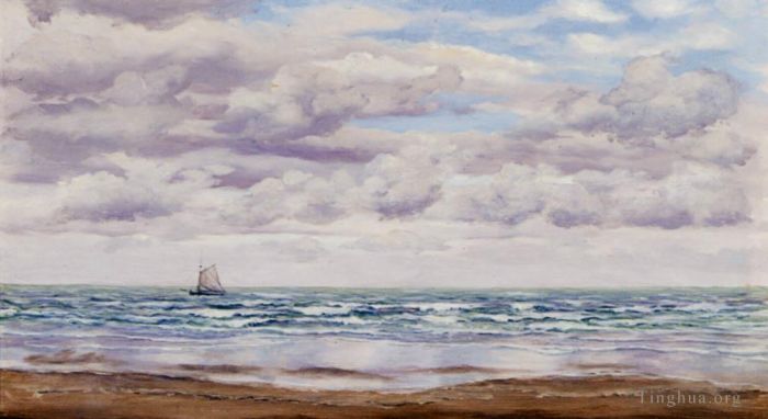 John Brett Oil Painting - Gathering Clouds A Fishing Boat Off The Coast