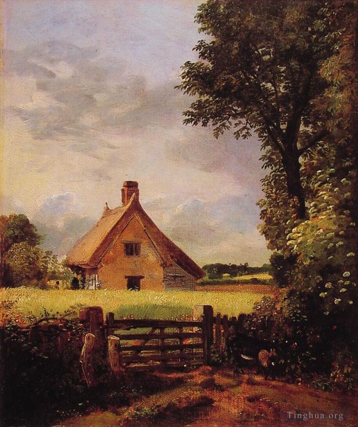 John Constable Oil Painting - A Cottage in a Cornfield