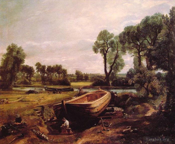 John Constable Oil Painting - Boat Building