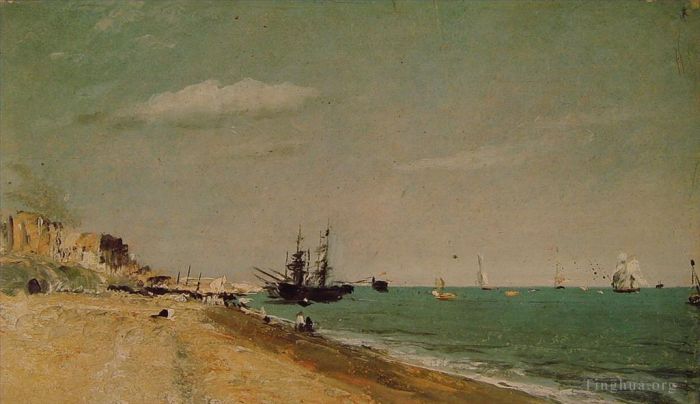 John Constable Oil Painting - Brighton Beach with Colliers