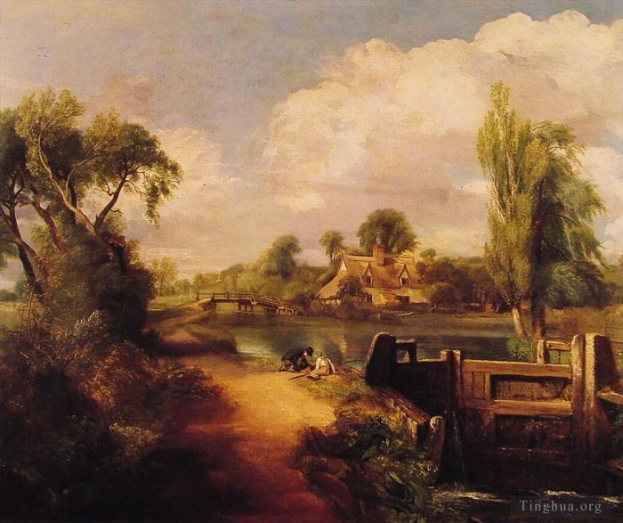 John Constable Oil Painting - Landscape Boys Fishing
