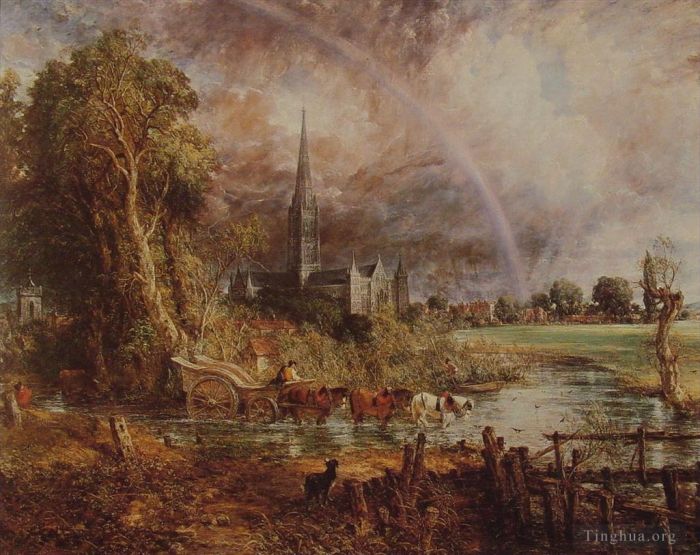 John Constable Oil Painting - Salisbury Cathedral from the Meadows