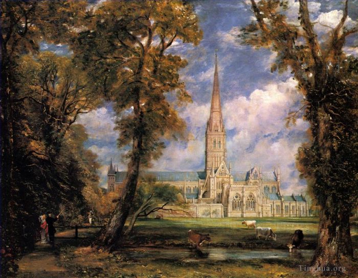 John Constable Oil Painting - Salisbury Cathedral from the Bishops Grounds